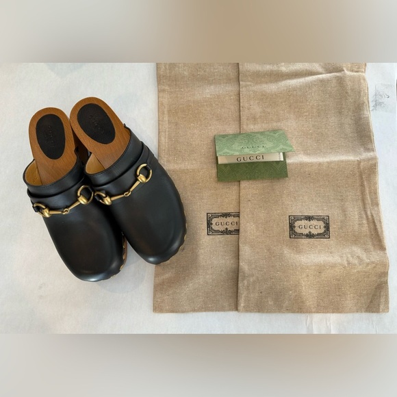 Gucci Women’s Black Leather Horsebit Clogs NIB - Picture 3 of 15